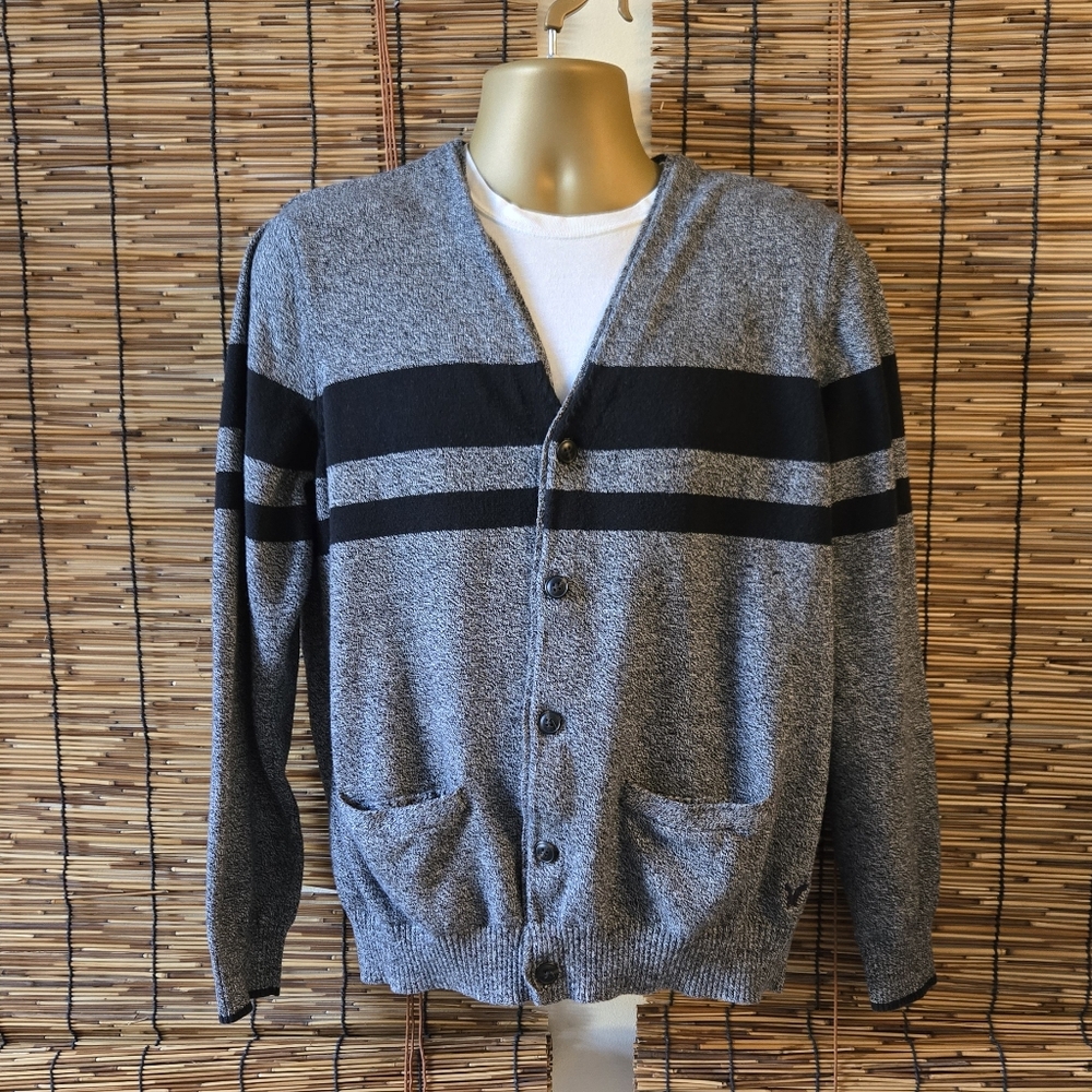 AEO Varsity Stripe V-Neck Button Front Cardigan
